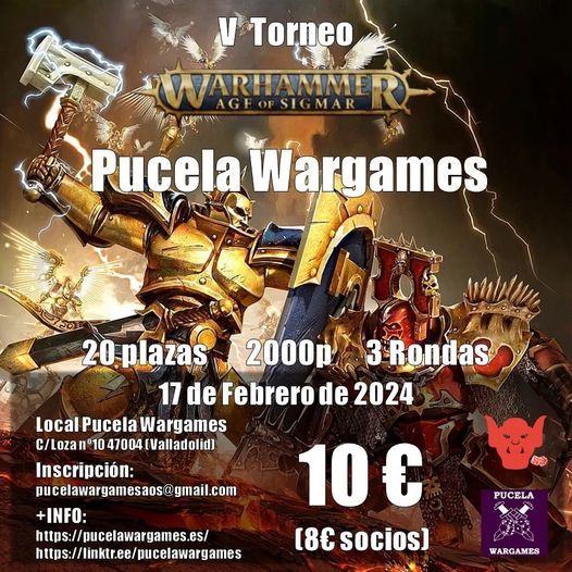 Cartel del V Torneo de Age of Sigmar en Pucela Wargames, tu club de juegos de miniaturas en Valladolid